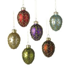 SET OF 6 GLITTERY GLASS BAUBLES